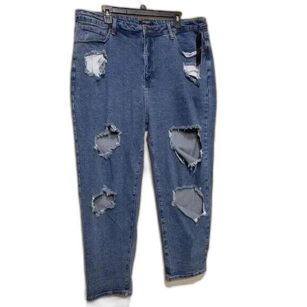American Bazi Jeans Womens  Size 3X Blue Denim Distressed High Rise mom Jeans
